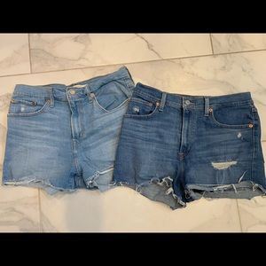 Levi’s high-waist jean shorts size 30, 2 pairs one light and one dark.